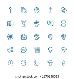 Bearbeitbare 25 Think Icons für Web und Mobile. Denkensatz beinhaltete Symbole Zeile Lamp, Denken, Denken, Ideen, Talking, Chat, Talk, Mind, Konversation auf weißem Hintergrund