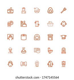 Editable 25 toilet icons for web and mobile. Set of toilet included icons line Wc, Girl, Woman, Soap, Toilet, paper, Poo, Man, Towel, Portable toilets on white background