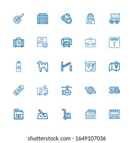 Bearbeitbar 25 Transportsymbole für Web und Mobile. Beförderungssatz inbegriffen Symbole der Linie U-Bahn, Schifffahrt, Cargo, Route, Benzin, Dumper, Motor, U-Boot auf weißem Hintergrund