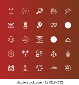 Editable 25 triangle icons for web and mobile. Set of triangle included icons line Alert, Harmonica, Reuse, Pyramid, Native american, Recycling, Shape, Road sign, Cymbal on red