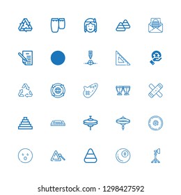Editable 25 triangle icons for web and mobile. Set of triangle included icons line Reflector, Billiard, Candy corn, Triangle, Shocked, Cymbal, Cymbals, Harmonica on white background