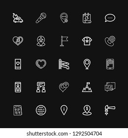 Editable 25 ui icons for web and mobile. Set of ui included icons line Hammer, Placeholder, Hamburger, Menu, Chat, Goal, Gps, Talk, Phone, Slider, Heart, Medical app on black background
