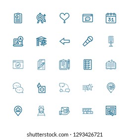 Editable 25 ui icons for web and mobile. Set of ui included icons line Interface, Home, Envelope, Boy, Location, Placeholder, Star, Chat, Plug, Spellbook, Test on white background