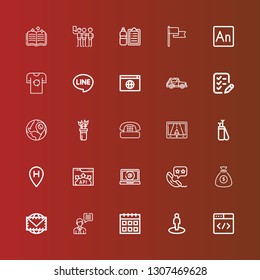 Editable 25 ui icons for web and mobile. Set of ui included icons line Browser, Location, Calendar, Chat, Envelope, Money bag, Phone call, Interface, Api, Arrow, Gps, Phone on red