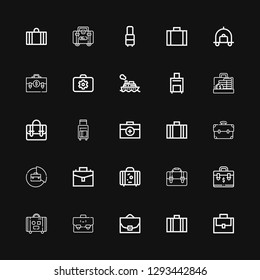 Editable 25 voyage icons for web and mobile. Set of voyage included icons line Suitcase, Case, Briefcase, Luggage, Cruise on black background