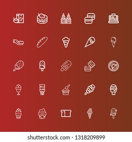 Editable 25 waffle icons for web and mobile. Set of waffle included icons line Ice cream, Bread, Icecream, Breakfast, Macaron, Ice cream cone, Pancakes, Pancake on red