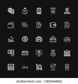 Editable 25 wallet icons for web and mobile. Set of wallet included icons line Payment method, Money, Trolley, Gold, Bank, Online shop, Purse, Bitcoin, Wallet on black background