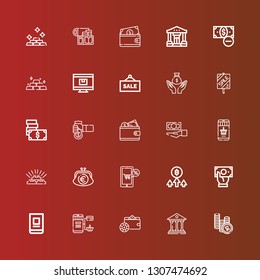 Editable 25 wallet icons for web and mobile. Set of wallet included icons line Money, Bank, Wallet, Online shopping, Online banking, Bitcoin, Online shop, Purse, Gold, Cash on red