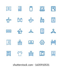 Editable 25 wardrobe icons for web and mobile. Set of wardrobe included icons line Wardrobe, Nightstand, Clothes hanger, Dressing table, Furniture, Hanger on white background