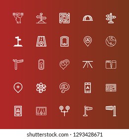 Editable 25 way icons for web and mobile. Set of way included icons line Wind sign, Wind signal, Road sign, Gps, Navigation, Path, Solar system, Split, Road, Keyhole, Straight on red