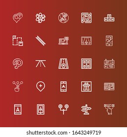 Editable 25 way icons for web and mobile. Set of way included icons line Choice, Street, Road sign, Navigation, Gps, Motorway, Direction, Double door, Road, Path, Tracking on red