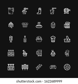 Editable 25 wheat icons for web and mobile. Set of wheat included icons line Bagel, Crepe maker, Spike, Wheat, Farming, Beer, Rice, Beers, Bread, Harvest, Muffin on black background
