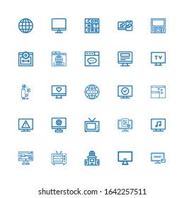 Editable 25 wide icons for web and mobile. Set of wide included icons line Smart tv, Monitor, Television, Tv, Screen, Internet, Website, Domain, Web size, Computing on white background
