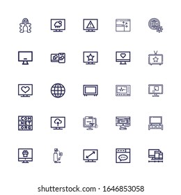 Editable 25 wide icons for web and mobile. Set of wide included icons line Screens, Website, Television, Tv, Monitor, Web, Domain, Big screen, Internet, Computing on white background