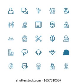 Editable 25 worker icons for web and mobile. Set of worker included icons line Man, Avatar, Courier, Human, Helmet, Hat, Tools, Barman, Vest, Maintenance, Maid on white background
