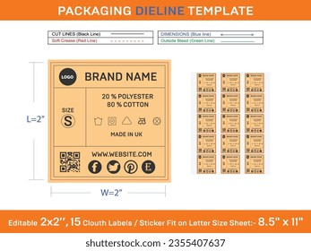 Editable 2x2 inch 15 Cloth Labels, Tag, Sticker Fit in Letter Page