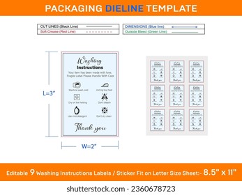 Editable 2x3 inch 9 Washing Instructions Labels, Tag, Stiker Fit in Letter Sheet