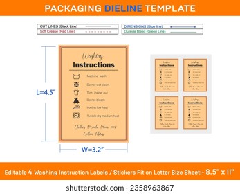 Editable 3.2x4.5 inch 4 Washing Instructions Labels, Tag, Stiker Fit in Letter Sheet