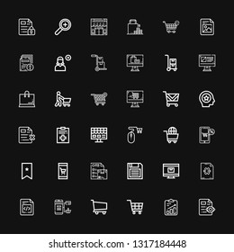 Editable 36 add icons for web and mobile. Set of add included icons line File, Shopping cart, Online shopping, New file, Online shop, Diskette, Wishlist, Bookmark on black background
