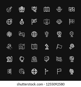 Editable 36 africa icons for web and mobile. Set of africa included icons line Earth globe, Flag, World, Planet earth, Flags, Map, Globe, Monkey, Pharaoh, Earth on black background