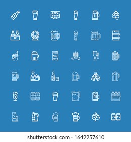 Editable 36 ale icons for web and mobile. Set of ale included icons line Beer, Hop, Beers, Malt on blue background