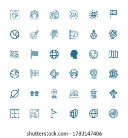 Editable 36 america icons for web and mobile. Set of america included icons line Sign, World, Global, Flag, Map, Border, Space needle, Cowboy, Wild west, Brooklyn bridge on white background