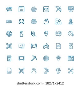 Editable 36 app icons for web and mobile. Set of app included icons line Bones, Head, Mobile, Glasses, Arrow, Illustrator, Pattern, Placeholder, Grid, Pick on white background