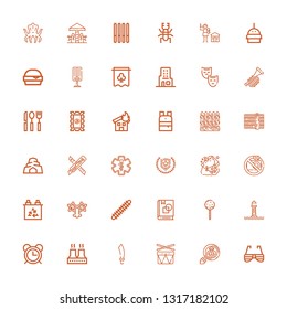 Editable 36 art icons for web and mobile. Set of art included icons line Sunglasses, Cryptozoology, Drums, Sabre, Factory, Alarm, Lighthouse, Lollipop, Art book on white background