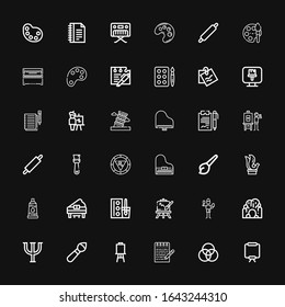 Editable 36 artistic icons for web and mobile. Set of artistic included icons line Canvas, Palette, Note, Brush, Psi, Cave, Easel, Watercolor, Piano, Paint tube on black background