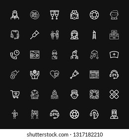 Editable 36 Assistance Icons For Web And Mobile. Set Of Assistance Included Icons Line Doctor, Customer Support, Lifesaver, Support, Hope, Plaster, Concierge On Black Background