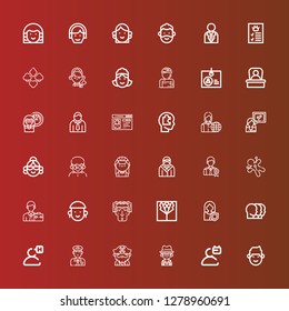 Editable 36 avatar icons for web and mobile. Set of avatar included icons line Man, User, Mafia, Beard, Policeman, Heads, Woman, Suit, Avatar, Businessman, Voodoo, Employee on red