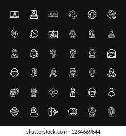 Editable 36 avatar icons for web and mobile. Set of avatar included icons line Businessman, Beard, Heads, Login, Employee, Woman, User, Avatar, Policeman, Suit on black background