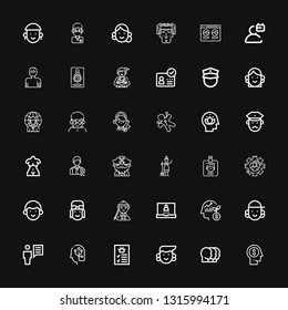 Editable 36 avatar icons for web and mobile. Set of avatar included icons line Head, Heads, Avatar, Profile, Human, User, Employee, Login, Man, Pilot, ID, Maid on black background