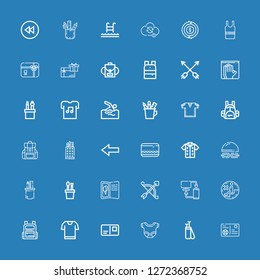 Editable 36 Back Icons For Web And Mobile. Set Of Back Included Icons Line Postcard, Arrow, Body, Tshirt, Backpack, No Sitting, Sync, Pencil Case, Swimming On Blue Background