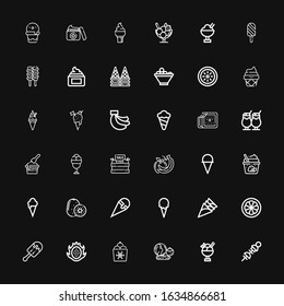 Editable 36 banana icons for web and mobile. Set of banana included icons line Vegetables, Ice cream, Dragon fruit, Mangosteen, Kiwi, Fruits, Fruit, Bananas on black background