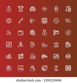 Editable 36 banking icons for web and mobile. Set of banking included icons line Safebox, Money bag, , Wallet, Payment method, Money, Currency, Cashbox, Cash machine, Investment on red