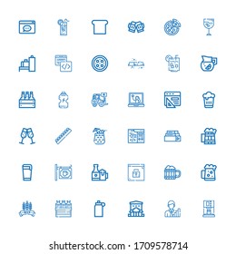Editable 36 bar icons for web and mobile. Set of bar included icons line Coffee machine, Analytics, Bar, Isotonic, Beer, Dark beer, Browser, Beers, Coding on white background