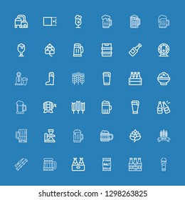 Editable 36 barley icons for web and mobile. Set of barley included icons line Beer, Beers, Malt, Spike, Hop, Wheat, Rice, Crop on blue background