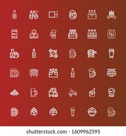 Editable 36 barley icons for web and mobile. Set of barley included icons line Beer, Rice, Hop, Wheat, Crop, Beers, Seed bag, Malt on red