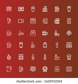 Editable 36 barley icons for web and mobile. Set of barley included icons line Beers, Seed bag, Beer, Rice, Beer keg, Hop, Malt, Crop, Wheat on red