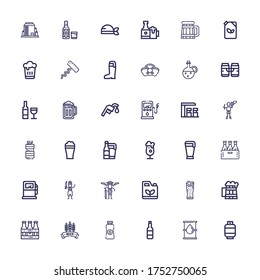 Iconos editables de 36 barriles para web y móvil. El conjunto de barriles incluye íconos de línea Gas, Petróleo, Cerveza, Cerveza, Gasolina, Pirates, Pirata, Bomba de gas, Estación de Gas, Vino sobre fondo blanco