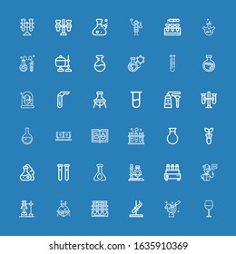 Editable 36 beaker icons for web and mobile. Set of beaker included icons line Wine glass, Scientist, Test tube, Tube, Flask, Chemical, Test tubes, Chemistry on blue background