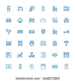 Editable 36 bed icons for web and mobile. Set of bed included icons line Sleeping bag, Tv table, Bed, Sleeping, Hotel, Nightstand, Honeymoon, Closet, Medical on white background