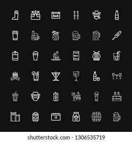 Editable 36 beer icons for web and mobile. Set of beer included icons line Beer, Cask, Food, Saint Patrick, can, Bar, Alcoholic drink, German, Can, Cowboy on black background