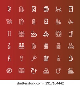 Editable 36 beer icons for web and mobile. Set of beer included icons line Barrel, Drink, Beer, Coconut drink, Beers, Bottle cap, Harp, Bottle opener, bottle, Alcoholic drink on red