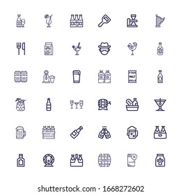 Editable 36 beer icons for web and mobile. Set of beer included icons line Food, Drink, Cask, Beer, Cocktail, Stemware, Soda, Malt, Alcoholic drink, Beers on white background