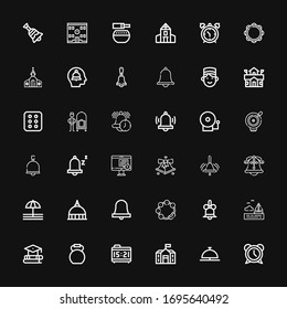 Editable 36 bell icons for web and mobile. Set of bell included icons line Alarm, Bell, School, Alarm clock, Kettlebell, Education, Sea, Tambourine, Vatican on black background