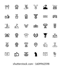 Editable 36 best icons for web and mobile. Set of best included icons line Awards, Like, Star, Medal, Recommendation, Podium, Thumbs up, Favorite, Trophy, Prize on white background