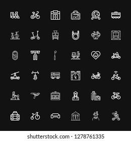 Editable 36 bicycle icons for web and mobile. Set of bicycle included icons line Bike, Hipster, Circus, Gym, Transport, Travel, Dutch, Train, Saddle, Fatherhood on black background