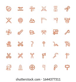 Editable 36 blade icons for web and mobile. Set of blade included icons line Ax, Cutter, Axe, Propeller, Grater, Ninja, Sickle, Scissors, Fan, Mower, Mace on white background